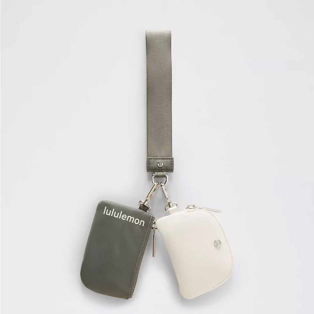 Lululemon Dual Pouch Wristlet Grey Sage/Ivory w/ Gold Hardware NWT